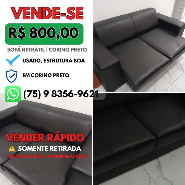 Sofá de Corino Preto (USADO)