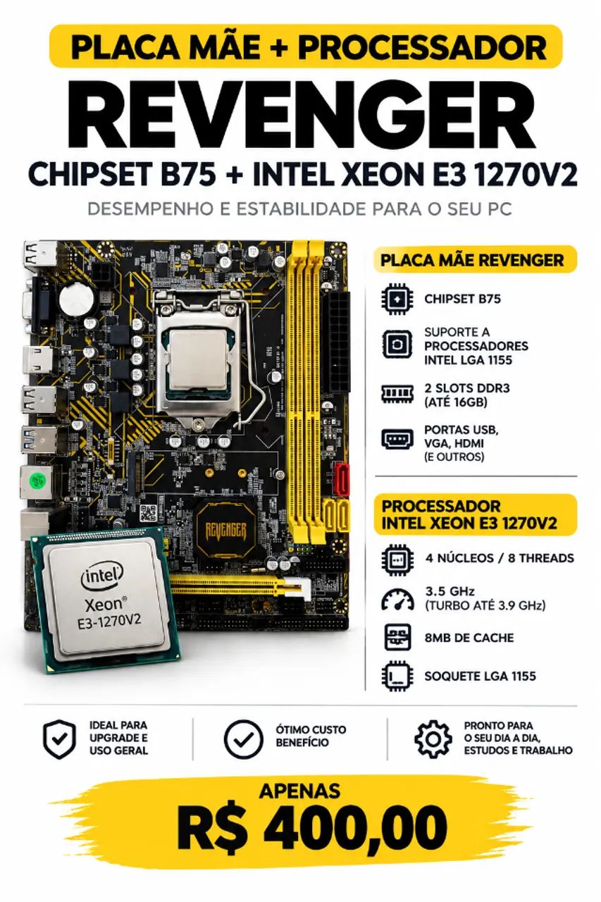 KIT PLACA MÃE E PROCESSADOR XEON - LGA 1155