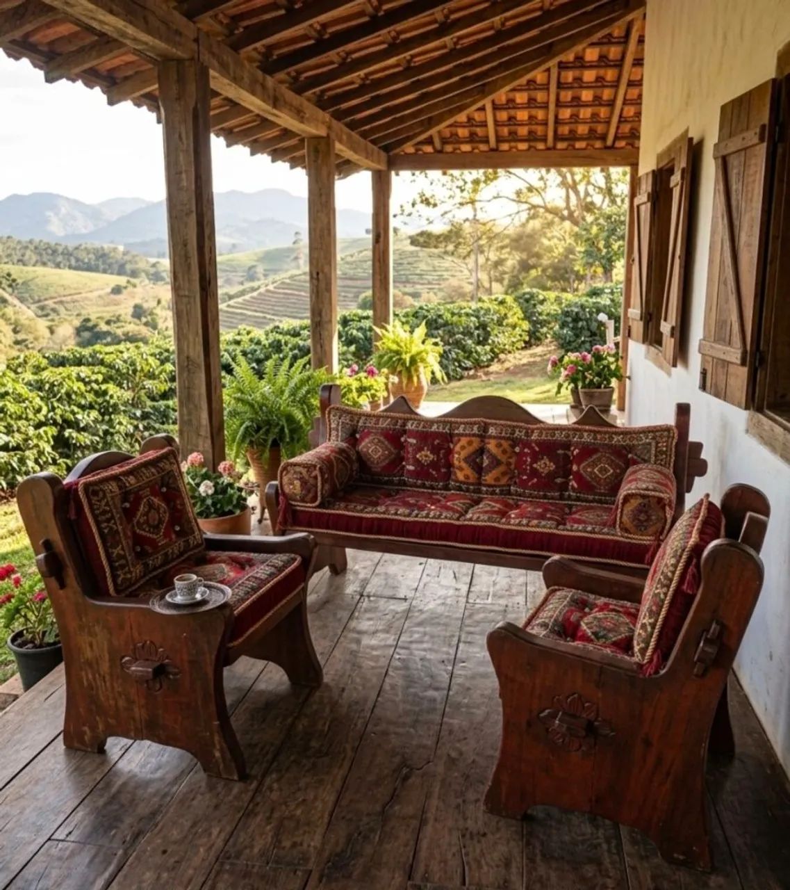 Conjunto de  poltronas e Sofá em Madeira Maciça - Rústico e Resistente