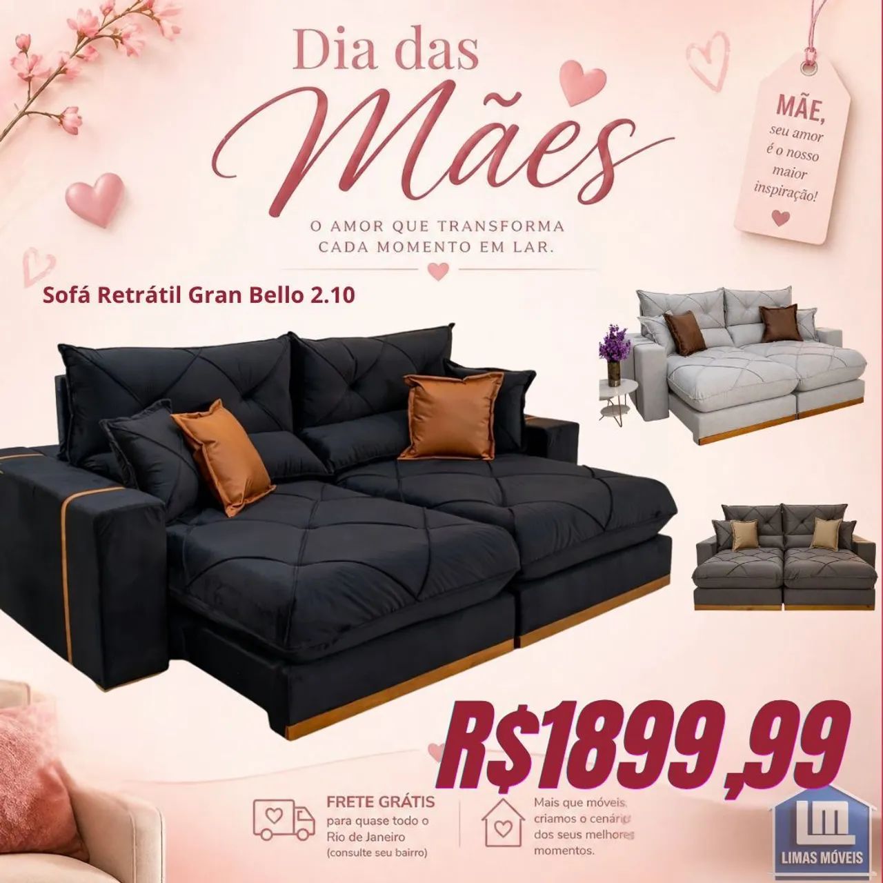 Sofá Retrátil e Reclinável Gran Bello 