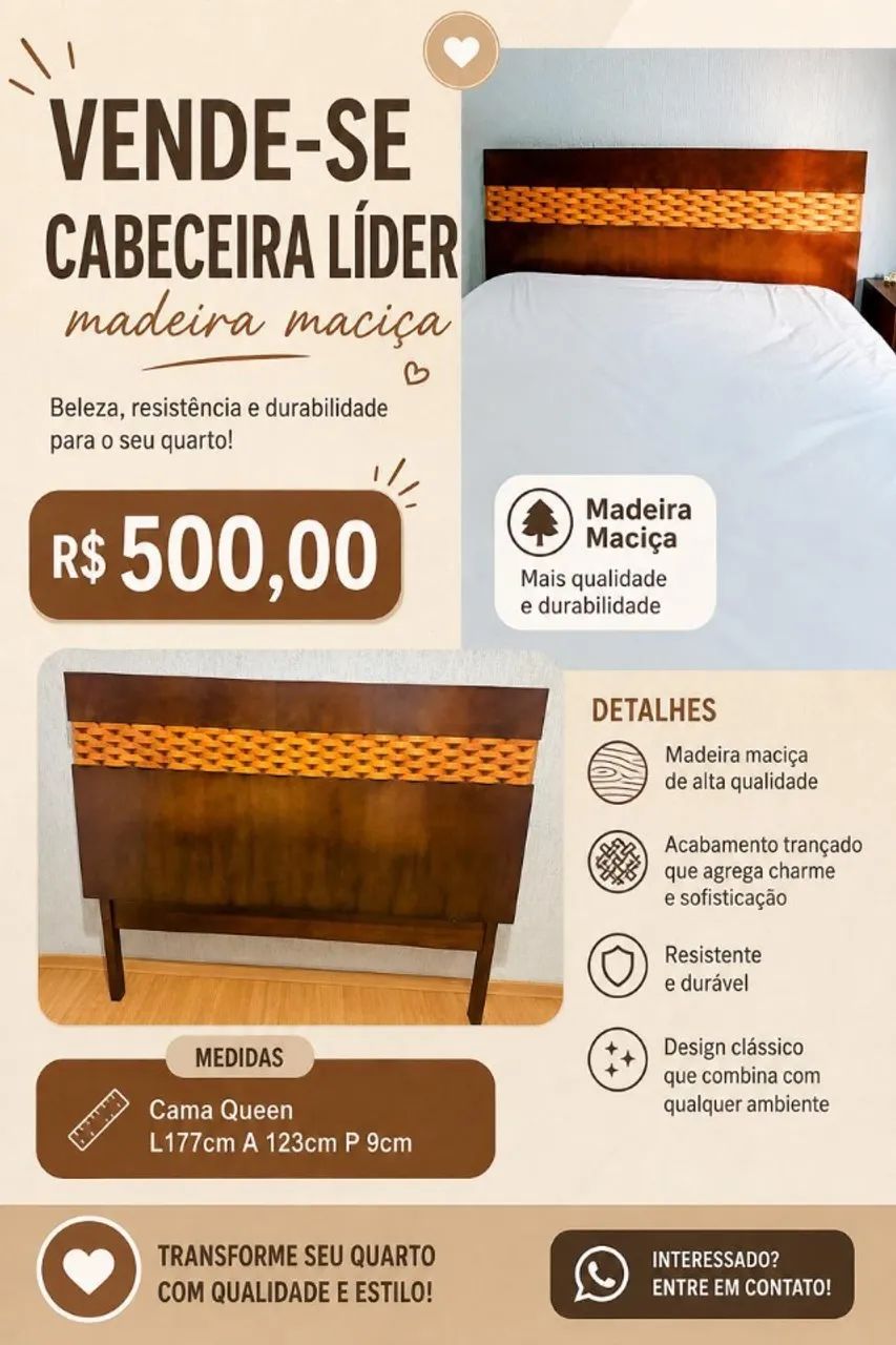 Cabeceira Madeira Maciça Cama Queen