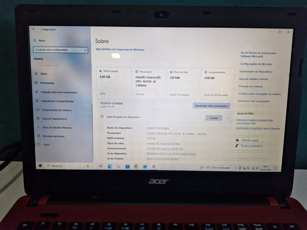 NOTEBOOK ACER À VENDA - R$ 450,00 - Foto 5