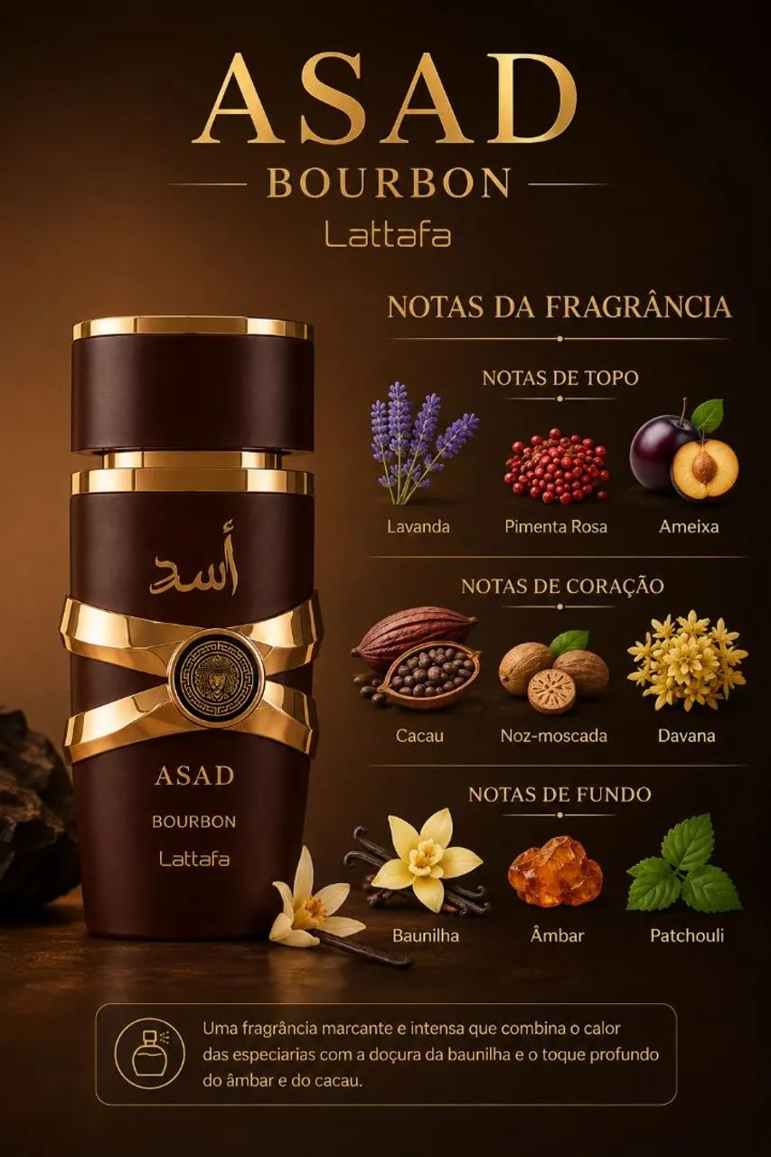 Perfume Árabe Asad Bourbon Lattafa - Masculino Original Lacrado - Foto 4