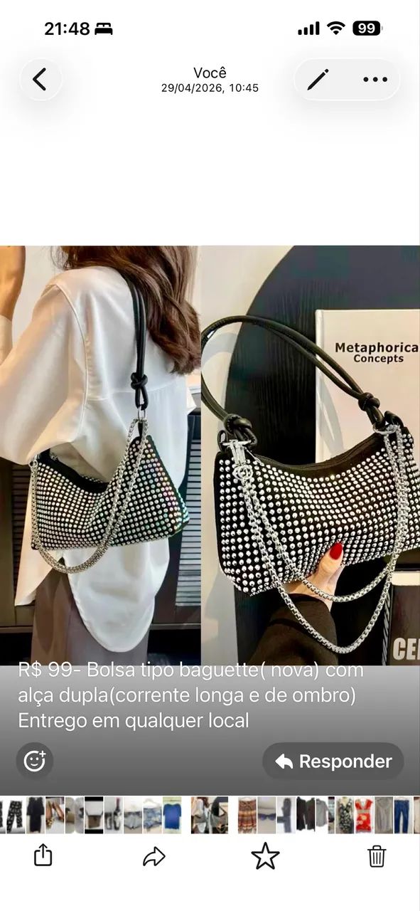 Bolsa tipo baguette (nova) com alça dupla