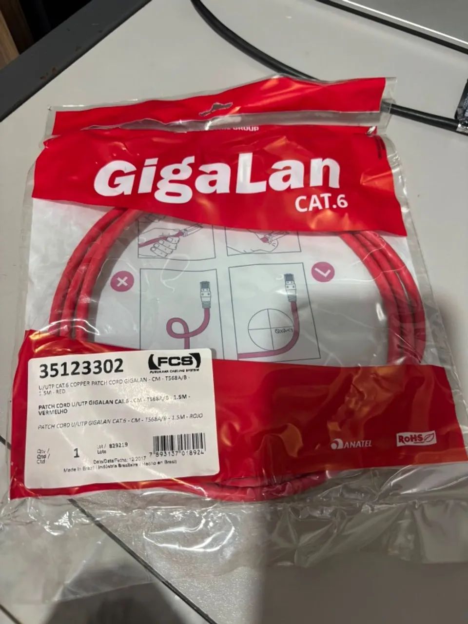 Patch Cord - Gigalan Cat 6 - Vermelho - 1,5 metros - Foto 2