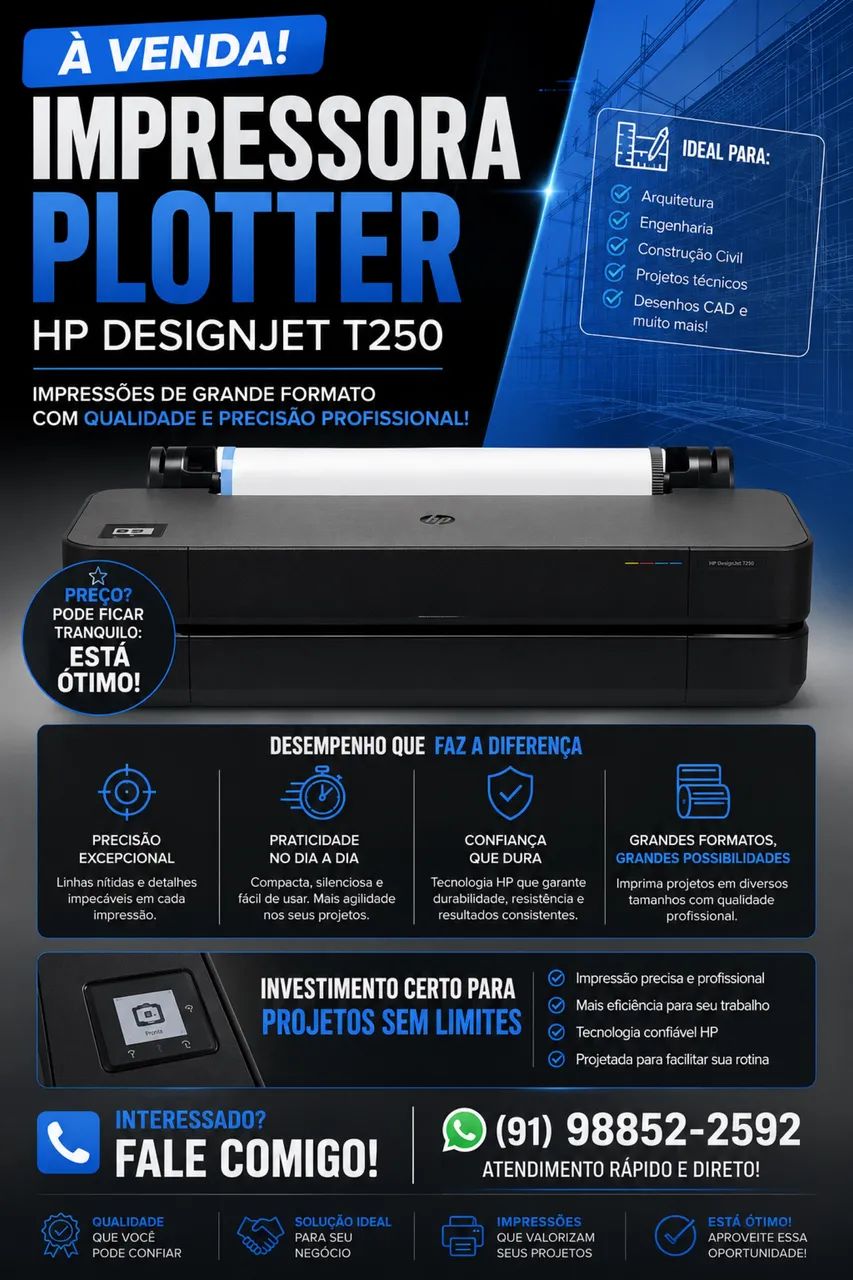 Plotter HP DesignJet T250 - Grande Formato - Excelente Estado