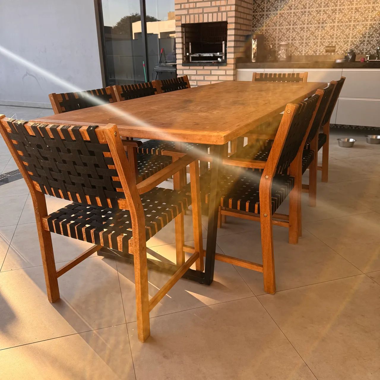Mesa para área externa 8 lugares com cadeira 