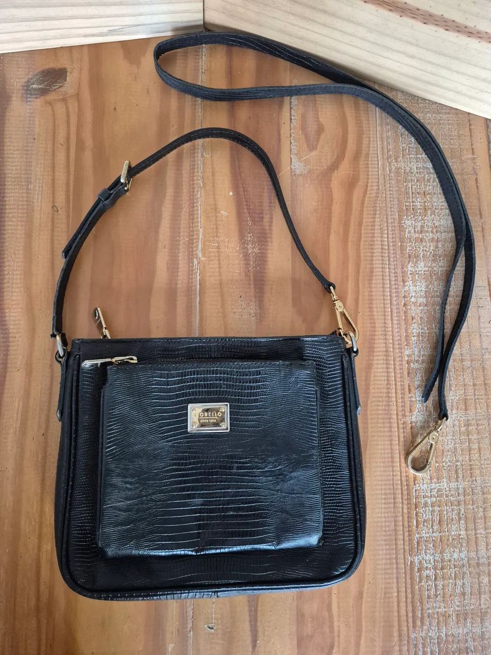 bolsa transversal corello couro preta