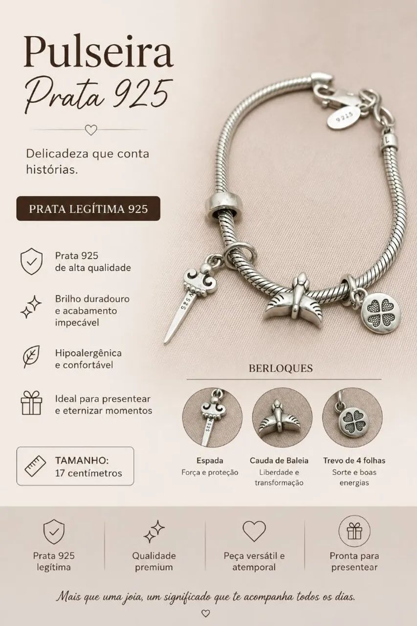 PULSEIRA PRATA 925 COM BERLOQUES - 17 CM