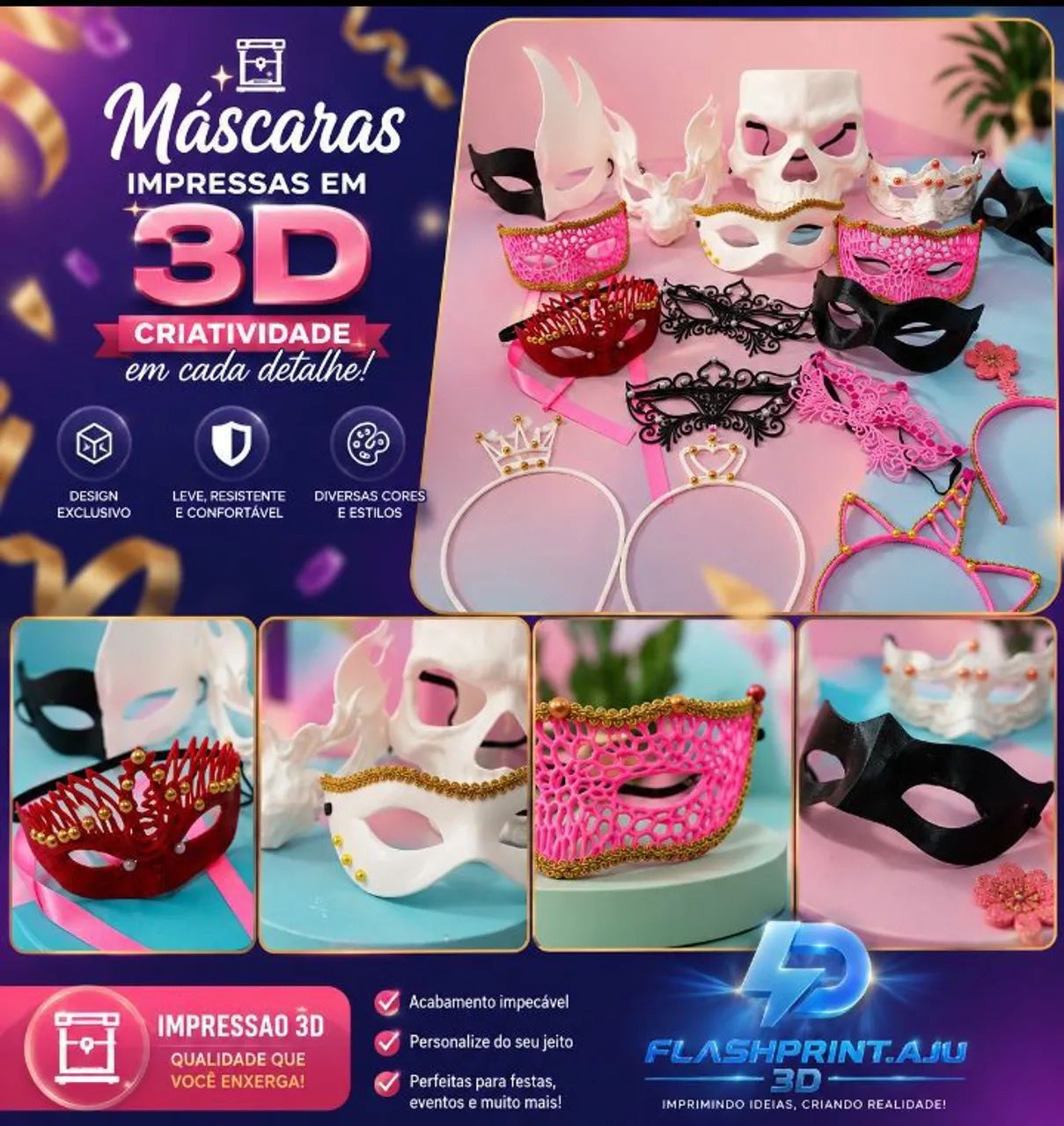 Máscara de Carnaval em Impressão 3D a partir de R$10,00