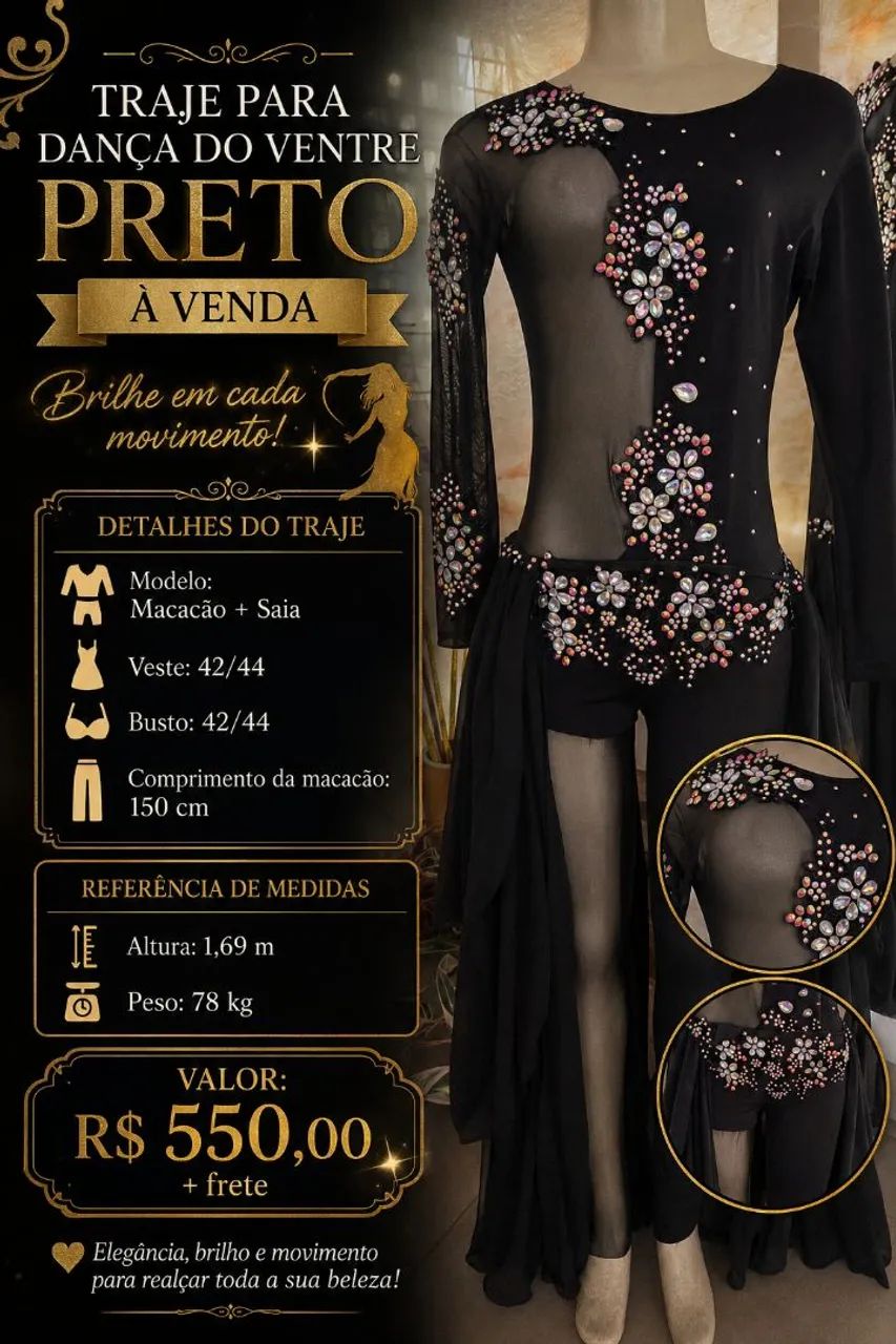 Traje para Dança do Ventre Preto 