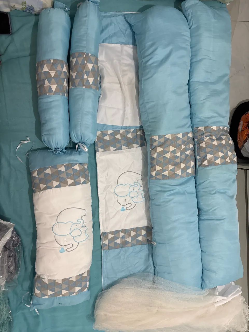 Kit Berço Completo Azul com Elefantinho - Usado