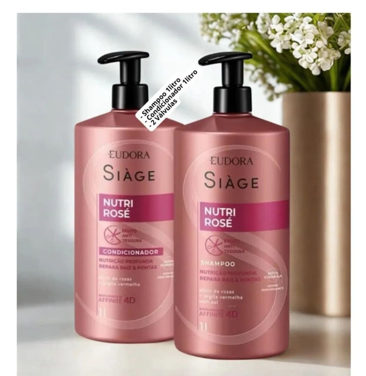Kit Shampoo e Condicionador Eudora Siàge Nutri Rosé 1L - Foto 3