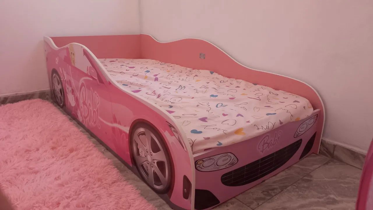 Cama Infantil com Colchão Ortobom (Carro da Babi) - Rosa - Foto 2