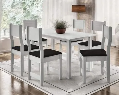 Mesa Dallas 150 C 6 Cadeiras Corino Preto Até 12x