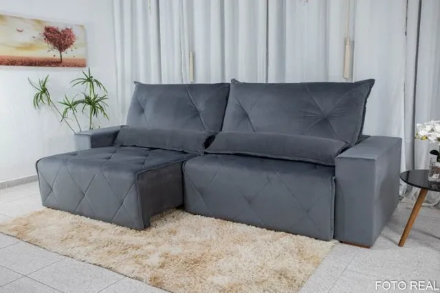 Sofá Retrátil Reclinável Belize 2.90m Grafite Frete Grátis - Até 12x