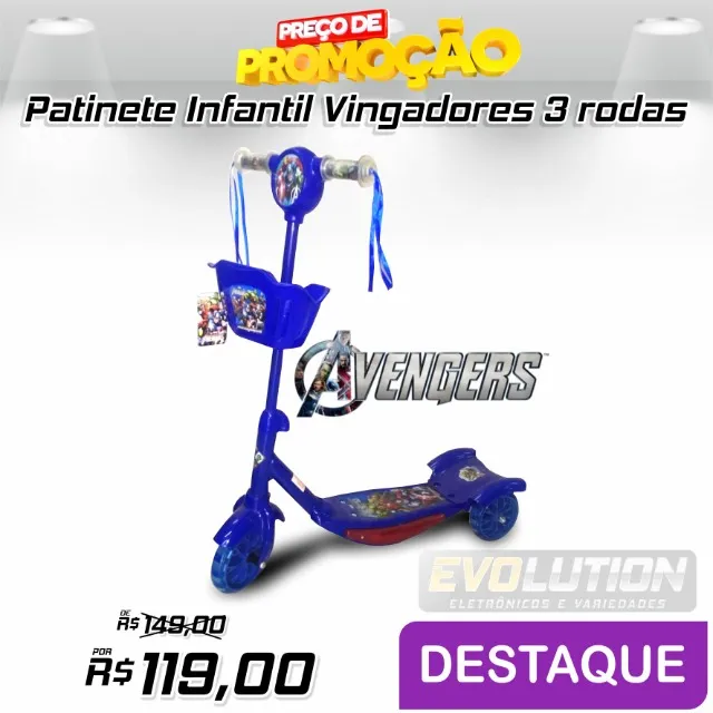 Patinete Infantil sonic cesta 3 Rodas Com Luzes E Musica - Patinete