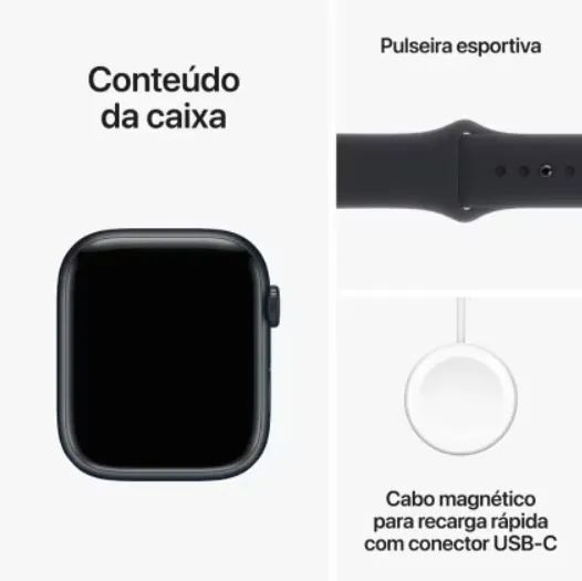 Apple Watch Series 9 Caixa meia-noite de alumínio 45 mm Pulseira esportiva M/G - Foto 2