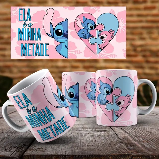 Caneca romântica do stitch - Foto 2