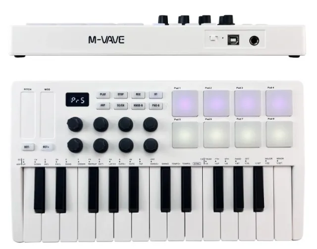 Teclado Controlador MidiI M-VAVE 25 Teclas 8 Pads