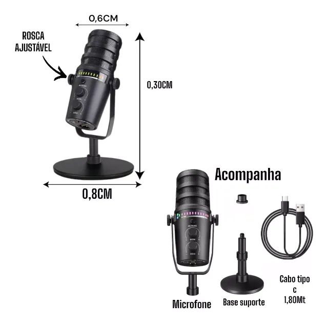 Microfone Condensador Tomate Para Live E Podcast Tipo-C / XLR - Foto 4