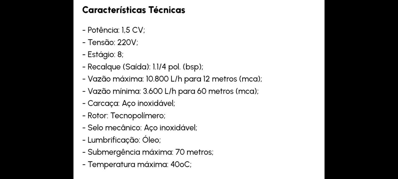 Bomba d'água submersa para poço/seminova - Foto 2