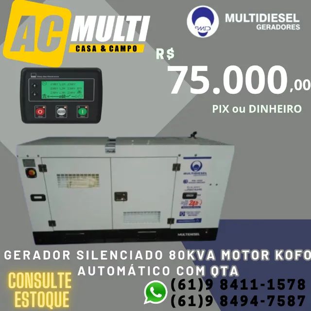 Big Gerador Silenciado 80KVA motor KOFO Automático com QTA