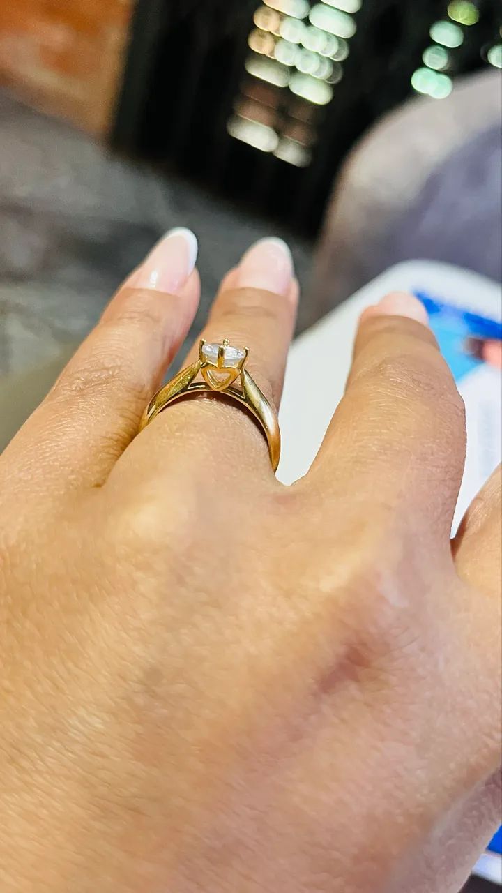 Anel solitário de coração ouro 18k  - Foto 4