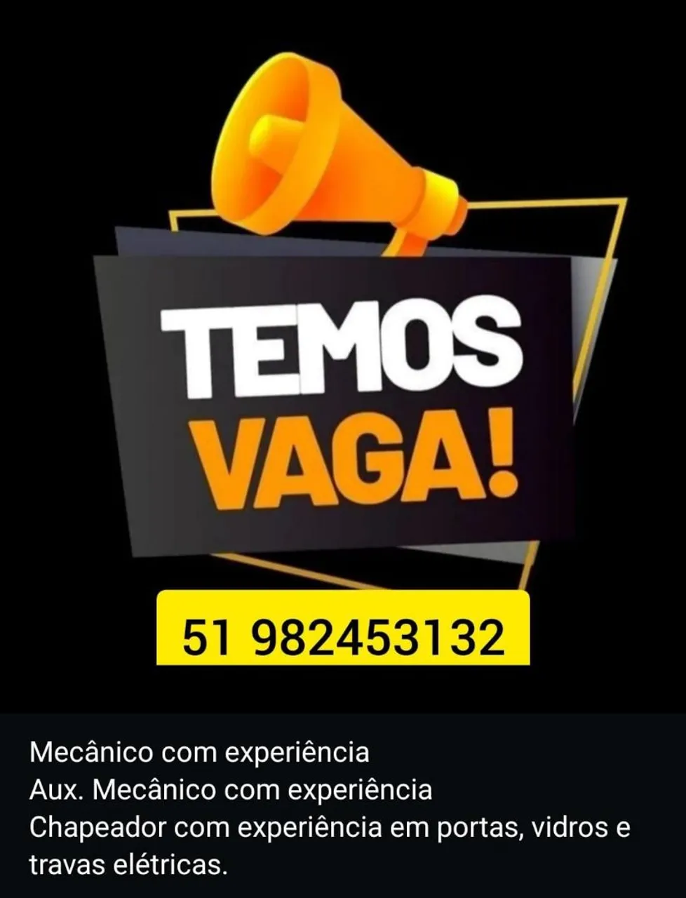 Vagas para mecânico e Aux. Mecânico com experiência