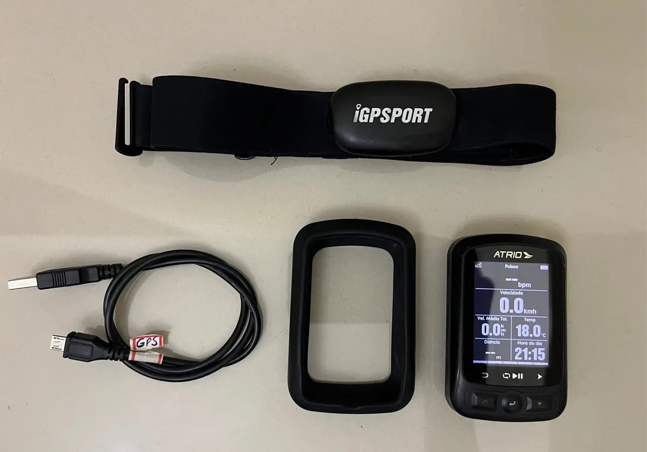 Ciclocomputador Atrio, Cinta Cardíaca iGPSPORT, Cabo USB e Case