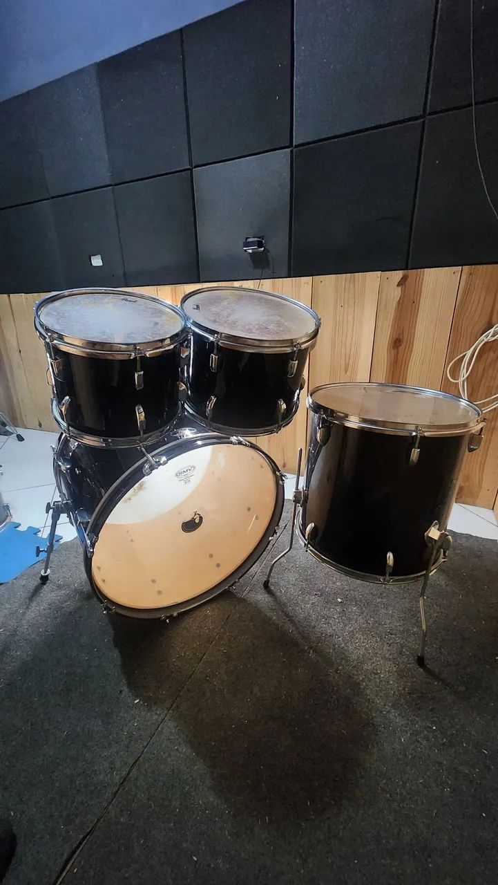 Bateria Pearl Roadshow Preta SHELLPACK com caixa - Foto 5