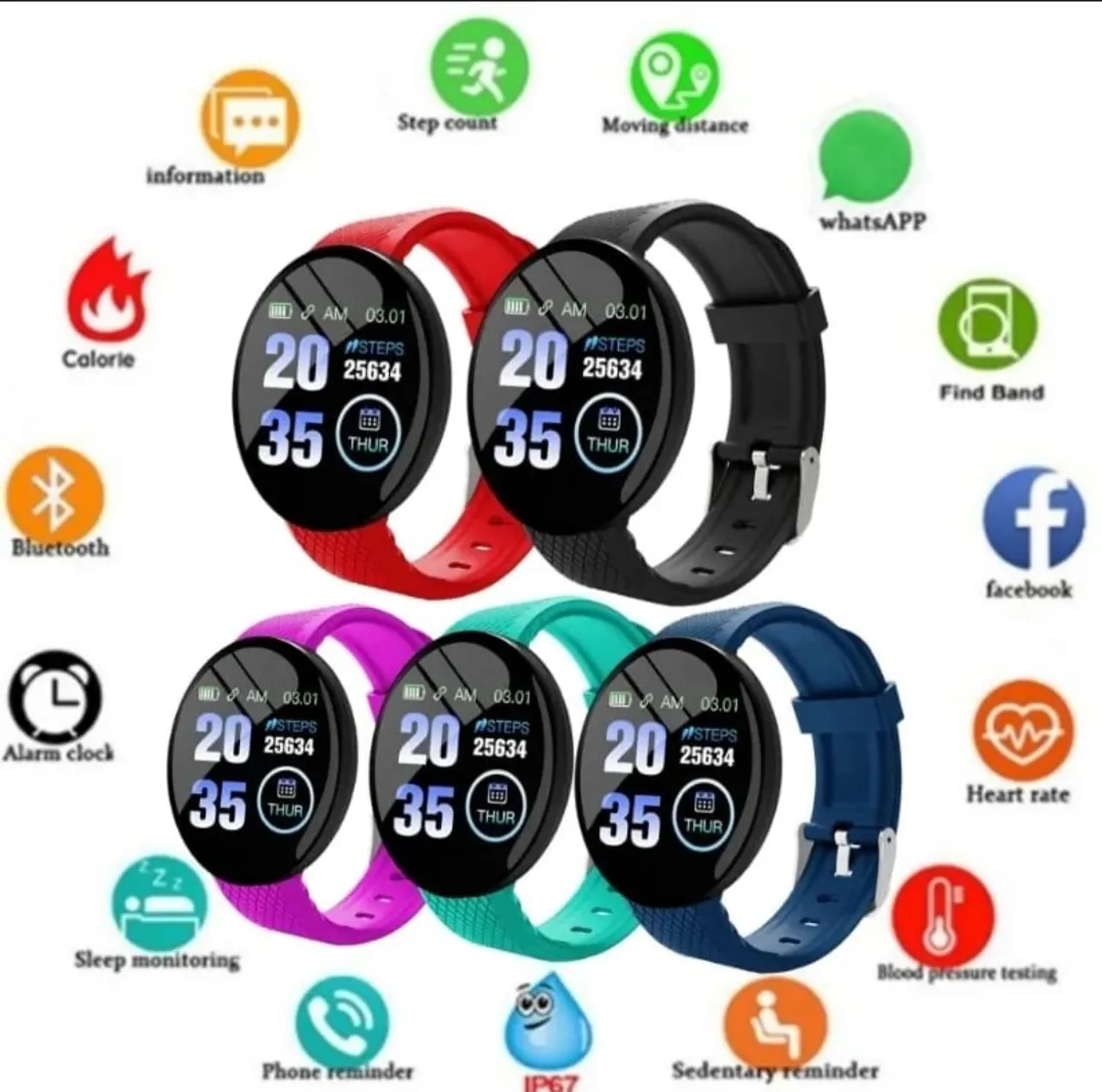 Smartwatch D18 Monitor IP67 - Diversas Cores
