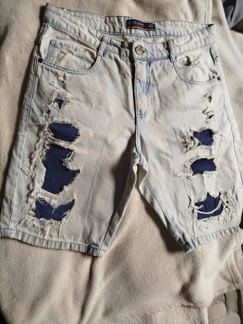 Shorts Jeans Destroyed Masculino - Tamanho 42