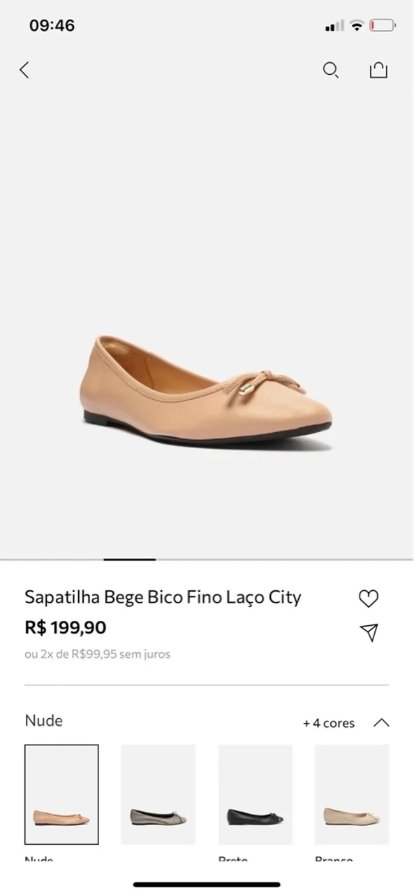 Sapatilha Bege Bico Fino Laço City nº 34