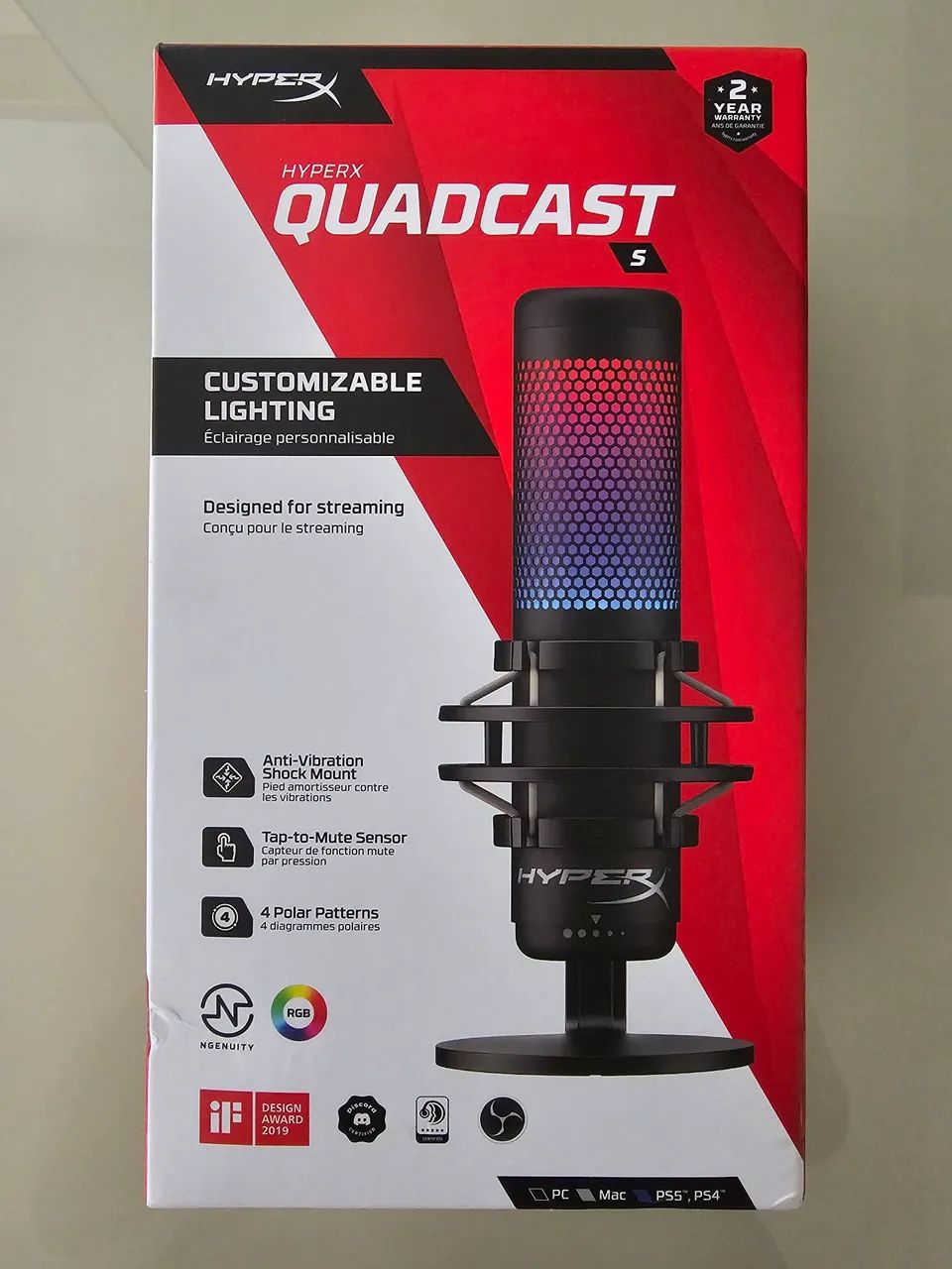 Microfone HyperX QuadCast S - USB, RGB, Perfeito para Streaming