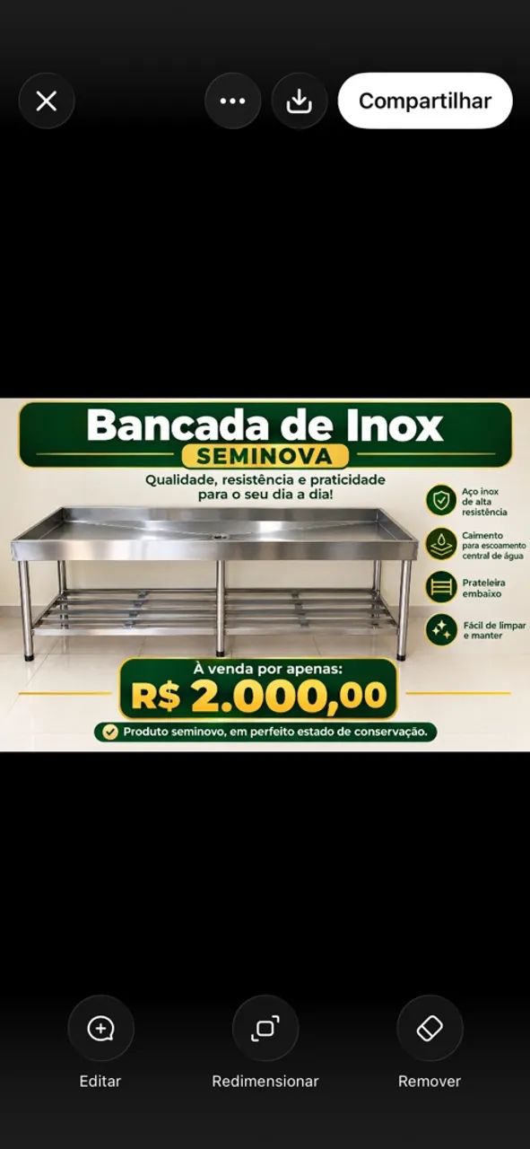 Bancada de inox com prateleira 