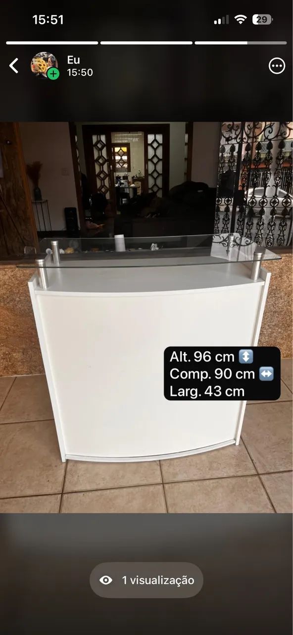 Balcão caixa de loja branco com tampo de vidro - Foto 2