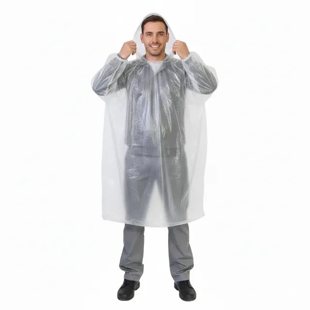Capa de Chuva Com Capuz em PVC Descartável Import - Foto 2
