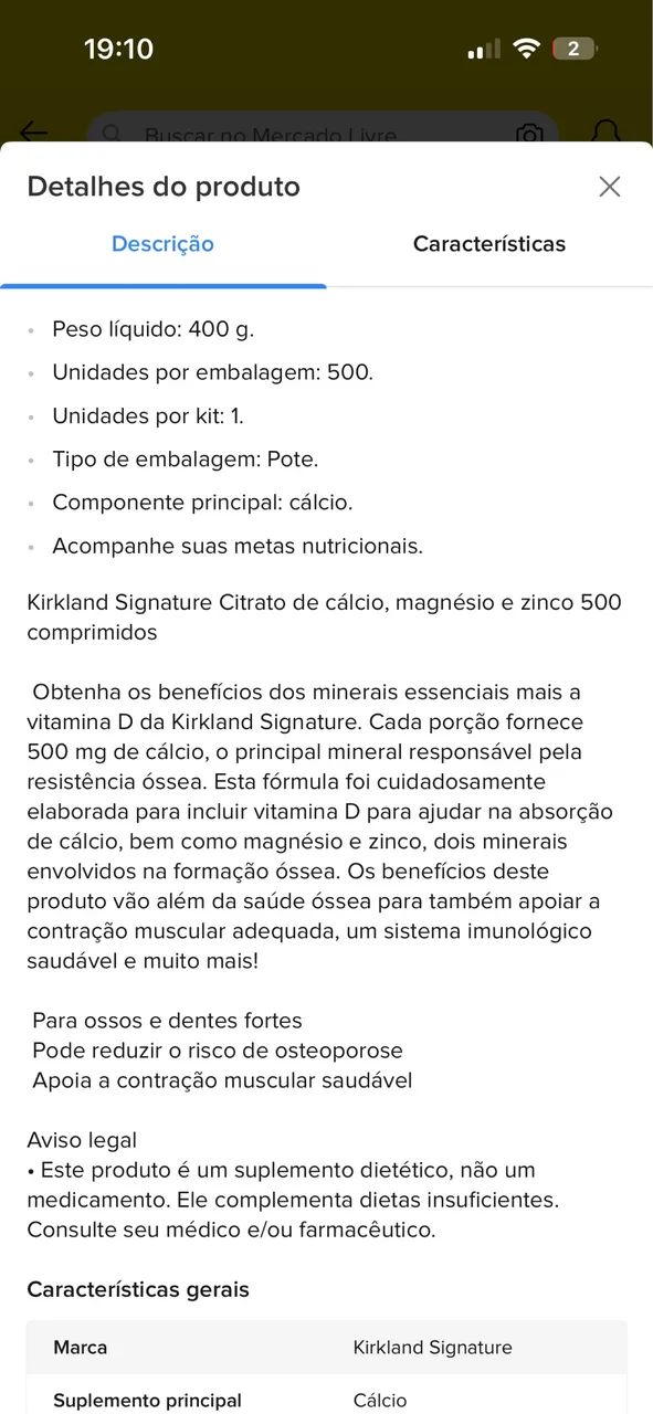 Complexo De Cálcio E Magnésio Kirland 500 Tablets Pro - Foto 3