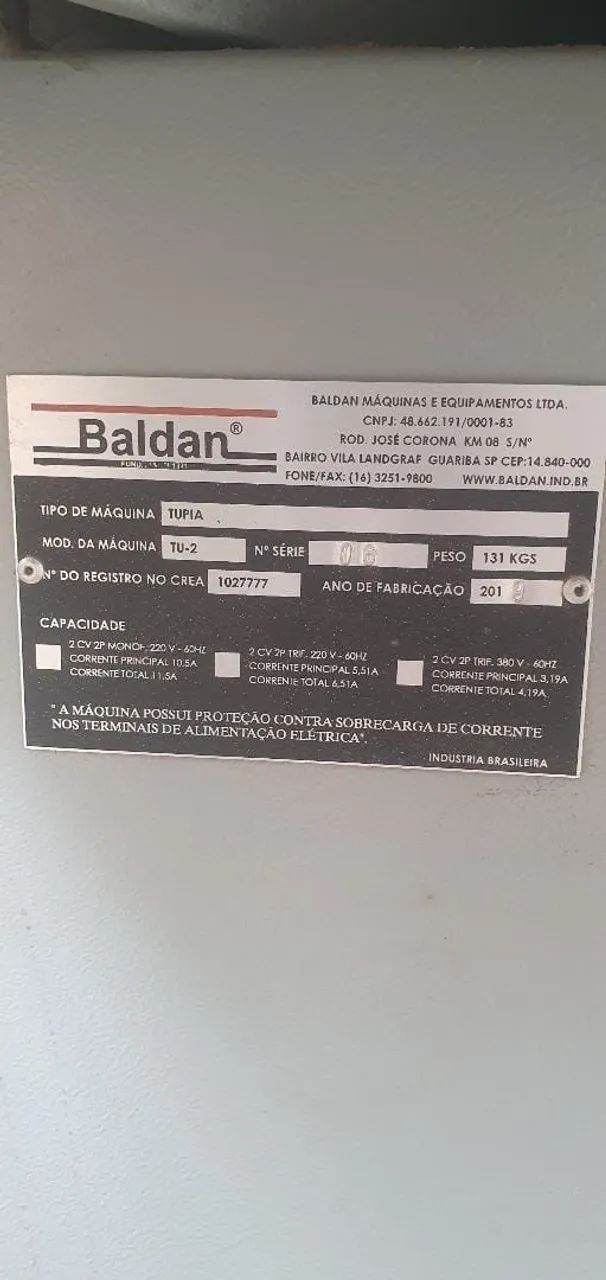 VENDO TUPIA INDUSTRIAL BALDAN - MODELO TU-2 - Foto 5