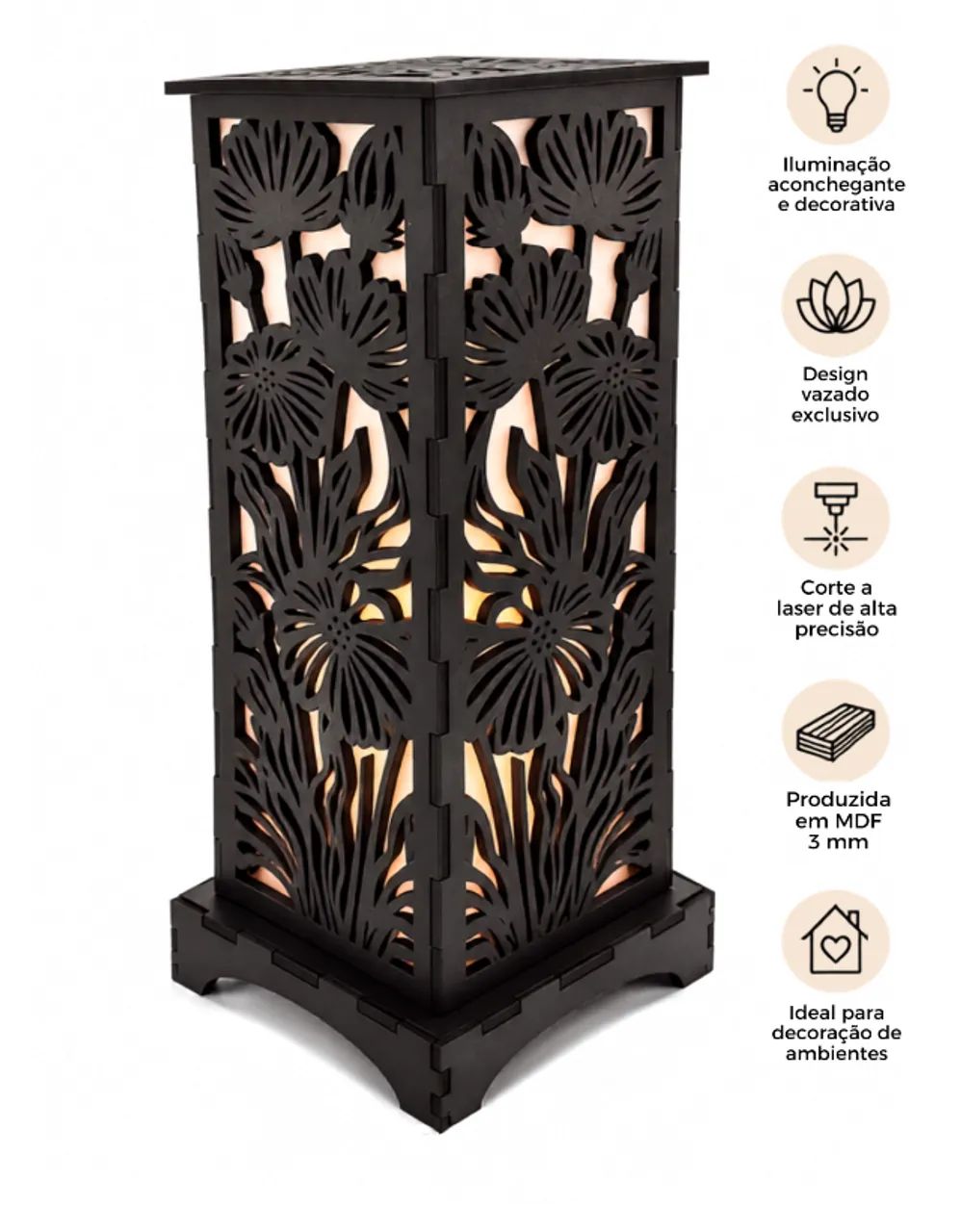 Abajur De Quarto E Sala Mdf 26cm Floral - Foto 3