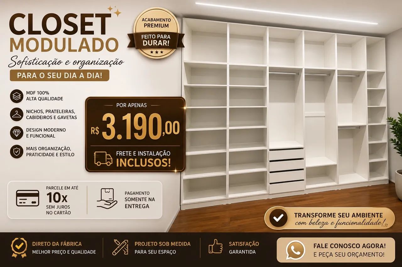 Closet em MDF em até 10x sem juros no cartão!