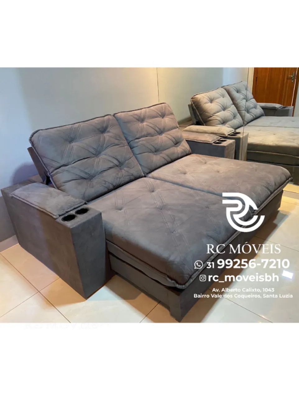 Sofá Retrátil Cuiabá com Porta-Copos - Conforto e Praticidade