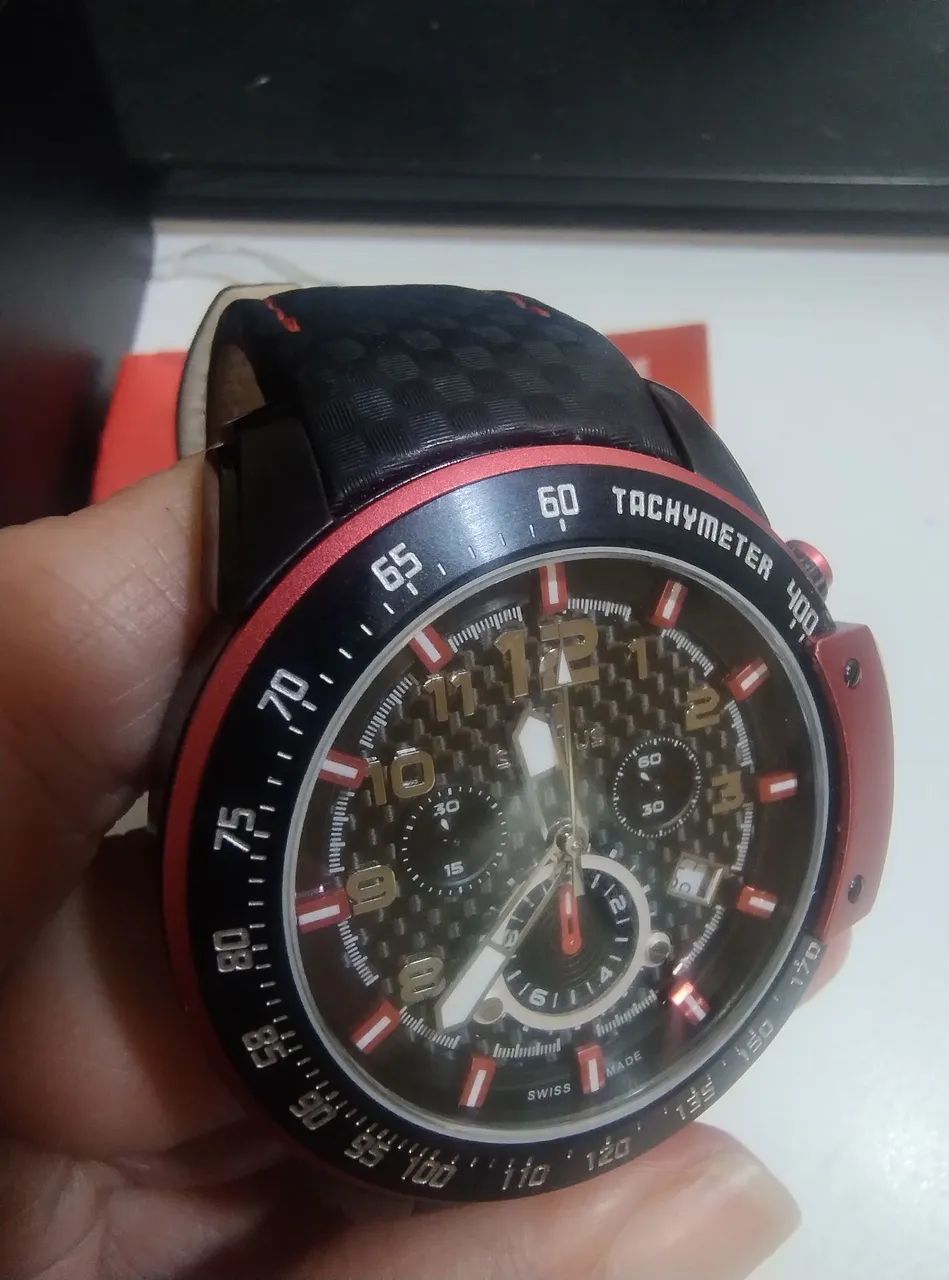 Relógio Seculus Suíço Preto e Vermelho  - Foto 3