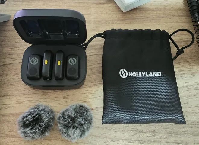 Microfone Hollyland LARK M1 Duo - 2 Microfones Sem Fio + Case + Protetor de vento 
