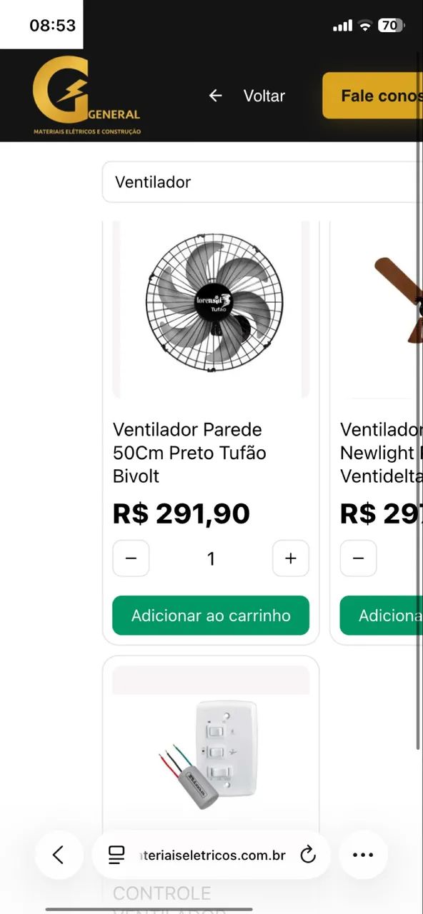 Ventilador tufão 50cm parede