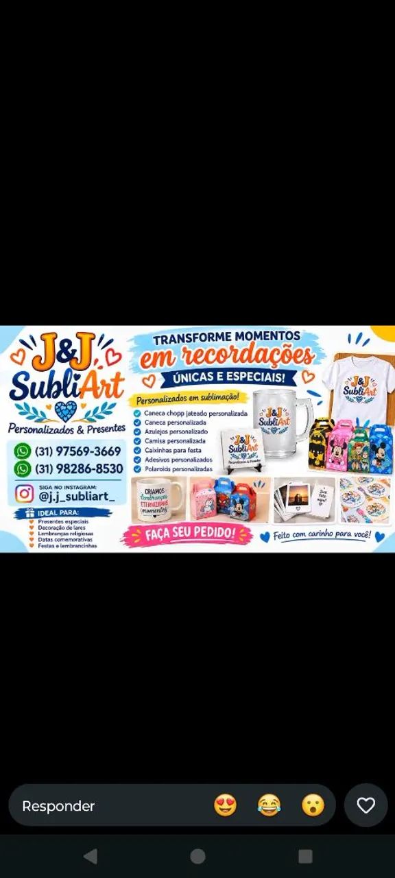 Sublimação/papelaria personalizada