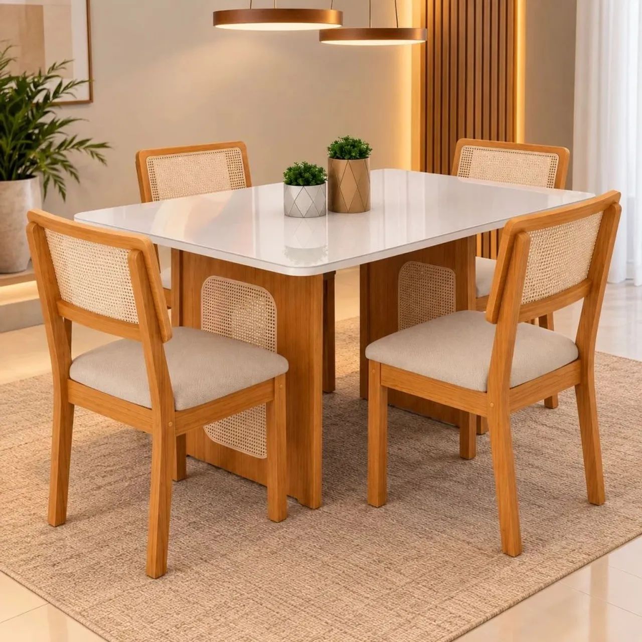 Mesa Retangular Com Vidro Amelie 115X94 Areia Cinamomo Off White <br>
