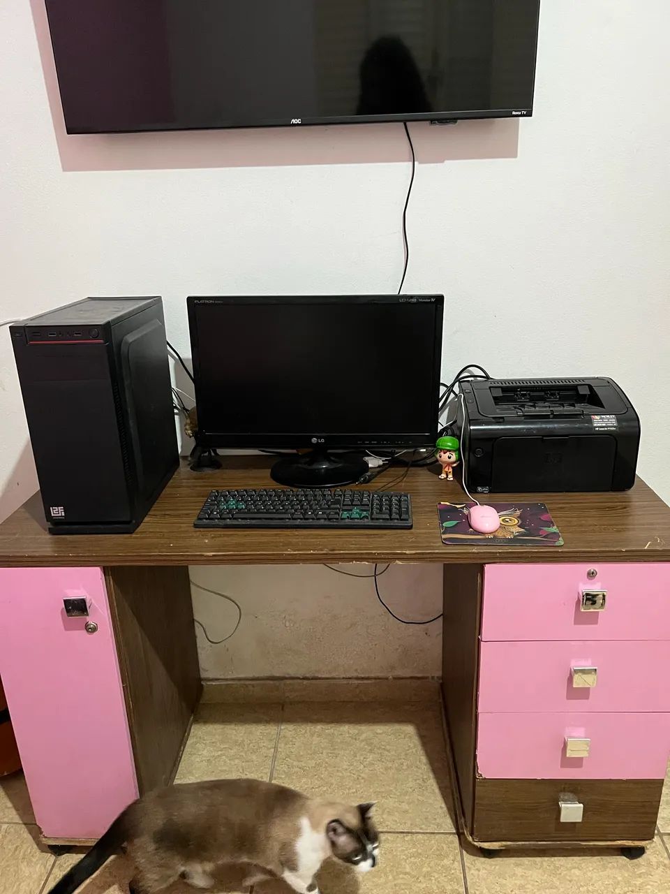 Computador, monitor, impressora, mesa para computador 