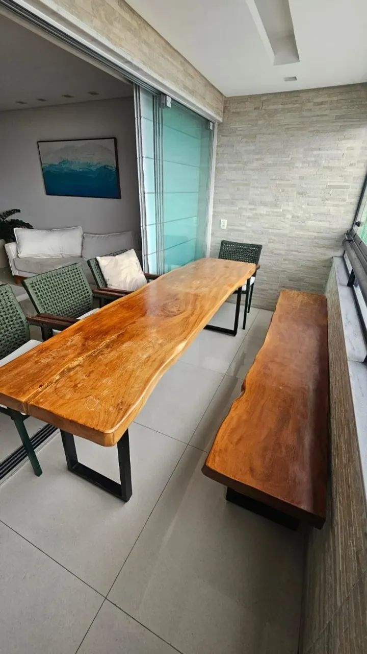 Mesa de varanda retangular em madeira maciça 